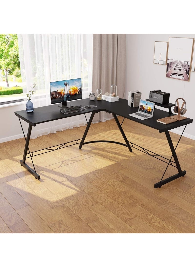 L-Shaped Corner Office Computer Table - Modern Black Design