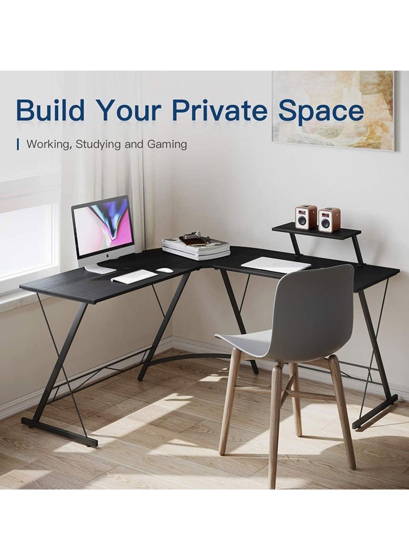 L-Shaped Corner Office Computer Table - Modern Black Design