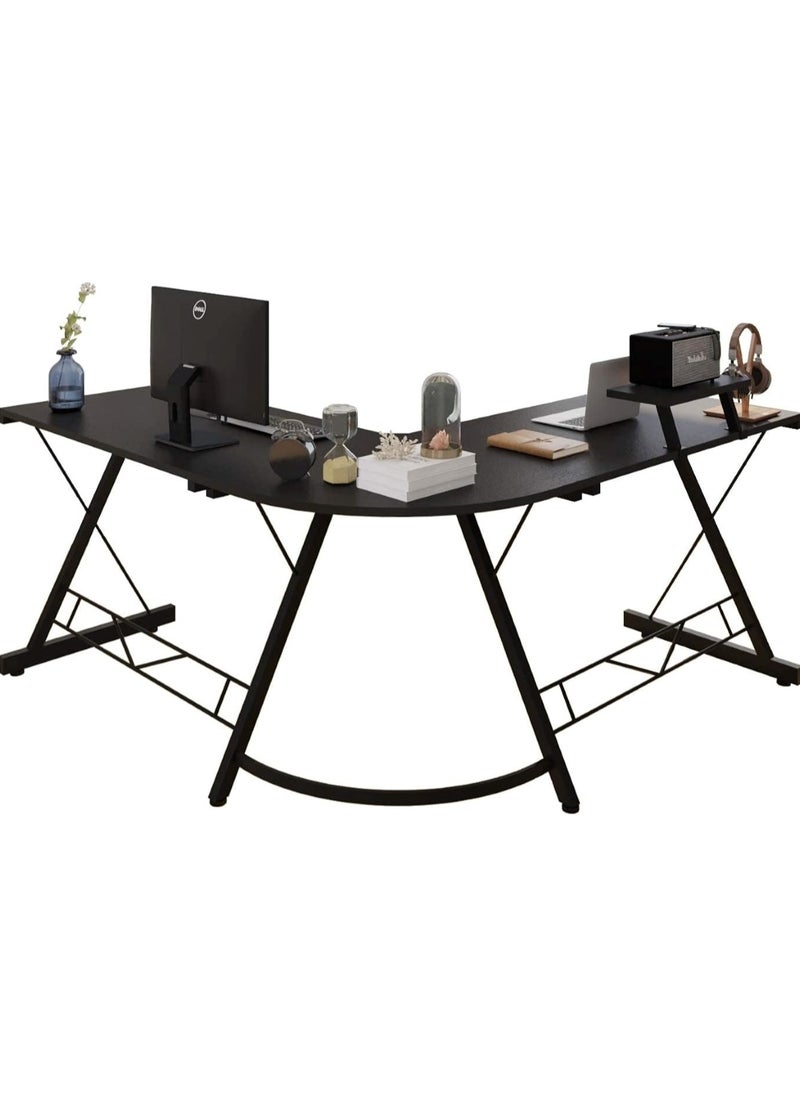 L-Shaped Corner Office Computer Table - Modern Black Design