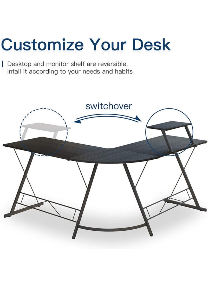 L-Shaped Corner Office Computer Table - Modern Black Design