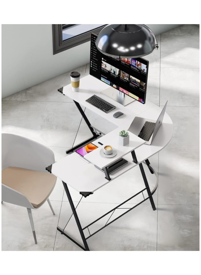 L-Shaped Corner Office Computer Table - Modern White Design