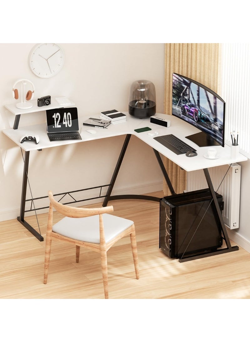 L-Shaped Corner Office Computer Table - Modern White Design