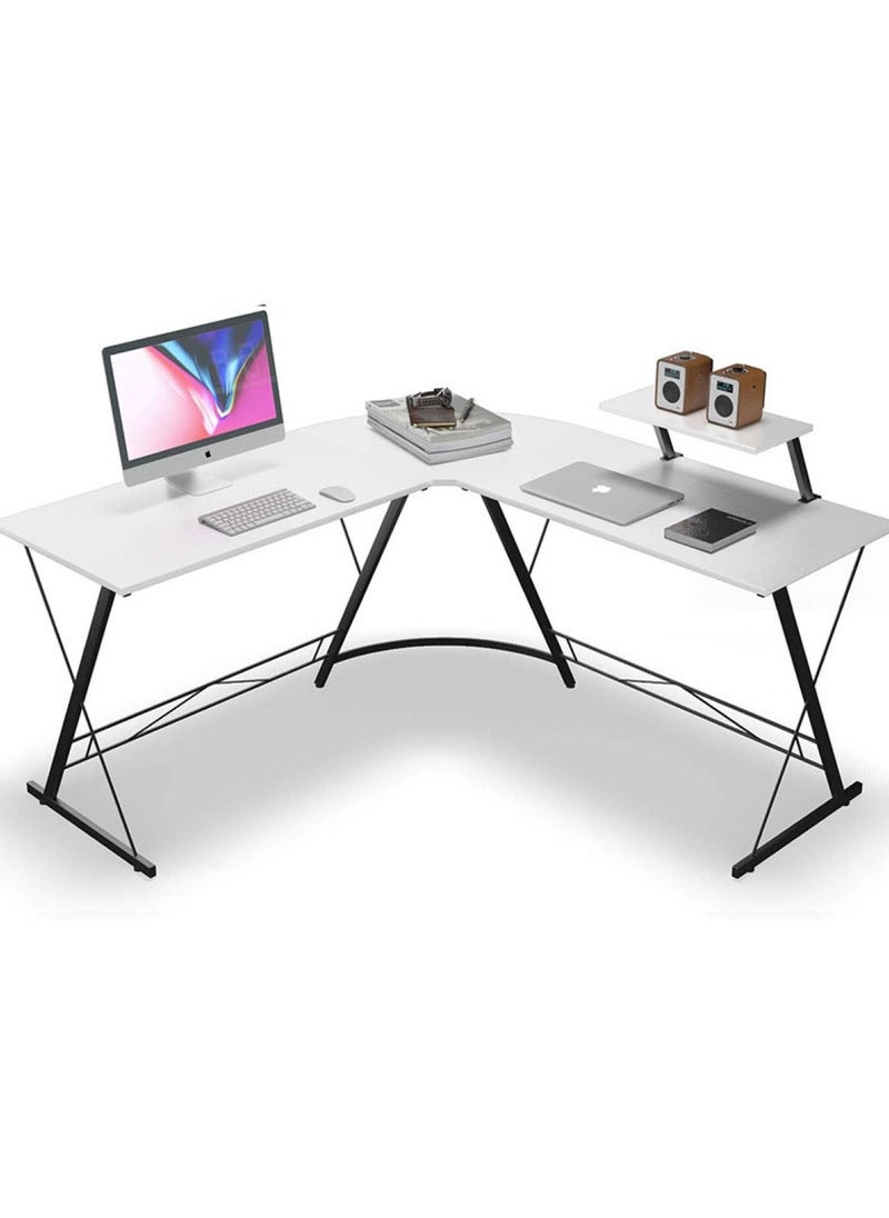 L-Shaped Corner Office Computer Table - Modern White Design