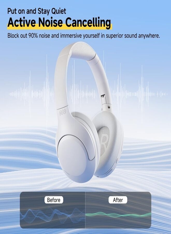 H3 LITE Active Noise Cancelling Headphones, Over-ear Bluetooth Headsets with Ambient Mode, 60H Playtime, Clear Calls, Mutipoint Wired and Wireless Connection - White