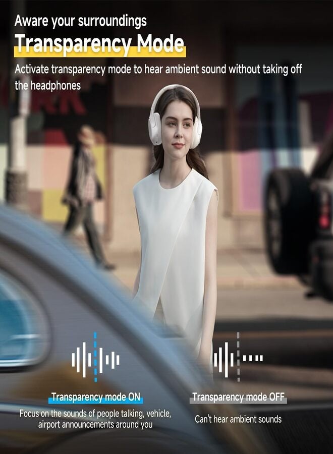 H3 LITE Active Noise Cancelling Headphones, Over-ear Bluetooth Headsets with Ambient Mode, 60H Playtime, Clear Calls, Mutipoint Wired and Wireless Connection - White