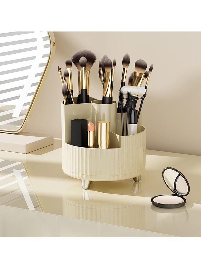 Cosmetic Case, Makeup Brush Holder,360° Swivel Makeup Organizer, Makeup Brush Organizer with 5 Slots, Swivel Makeup Brush Organizer for Bathroom Countertop, Cream