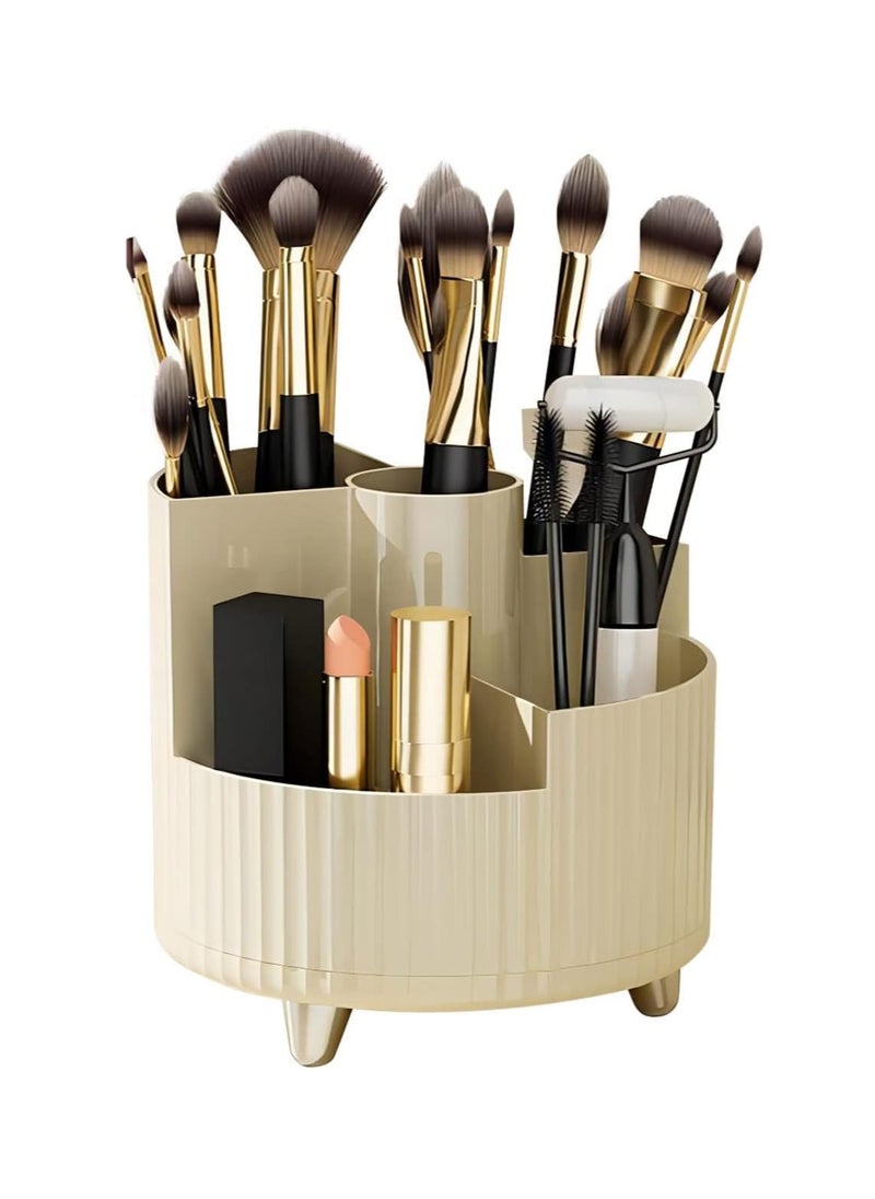 Cosmetic Case, Makeup Brush Holder,360° Swivel Makeup Organizer, Makeup Brush Organizer with 5 Slots, Swivel Makeup Brush Organizer for Bathroom Countertop, Cream