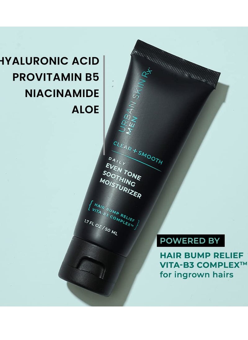 Urban Skin Rx Mens Daily Even Tone Moisturizer, Soothing, Lightweight Moisturizer for Men, Hydrating for Skin, Formulated with Hyaluronic Acid, Aloe, Niacinamide and Provitamin B5, 1.7 Fl Oz