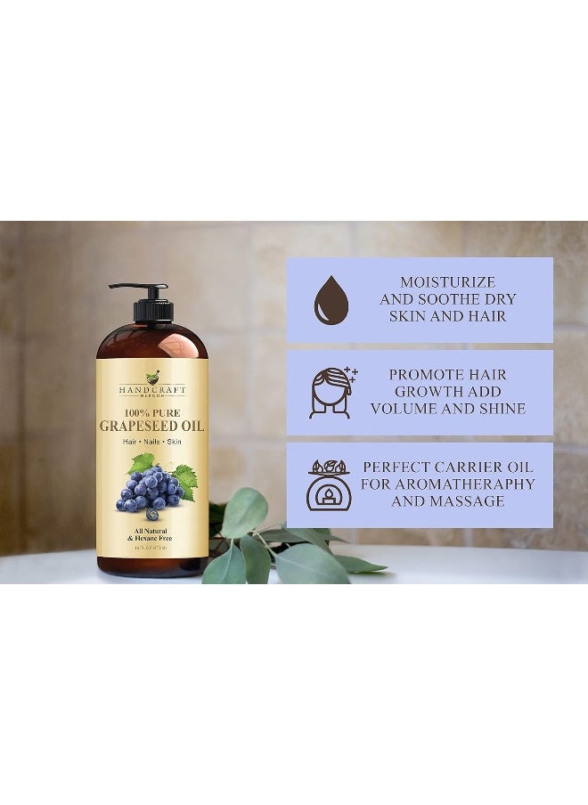 Handcraft Grapeseed Oil - 100% Pure And Natural - Premium Therapeutic Grade Carrier Oil For Aromatherapy, Massage, Moisturizing Skin And Hair - 473 Ml