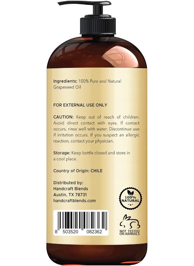 Handcraft Grapeseed Oil - 100% Pure And Natural - Premium Therapeutic Grade Carrier Oil For Aromatherapy, Massage, Moisturizing Skin And Hair - 473 Ml