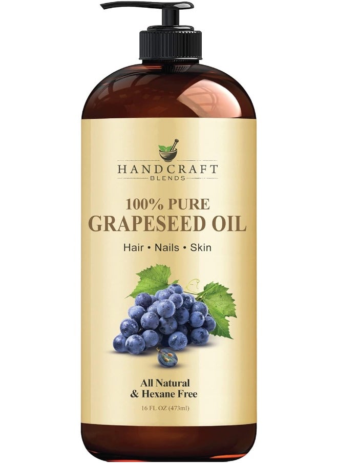 Handcraft Grapeseed Oil - 100% Pure And Natural - Premium Therapeutic Grade Carrier Oil For Aromatherapy, Massage, Moisturizing Skin And Hair - 473 Ml