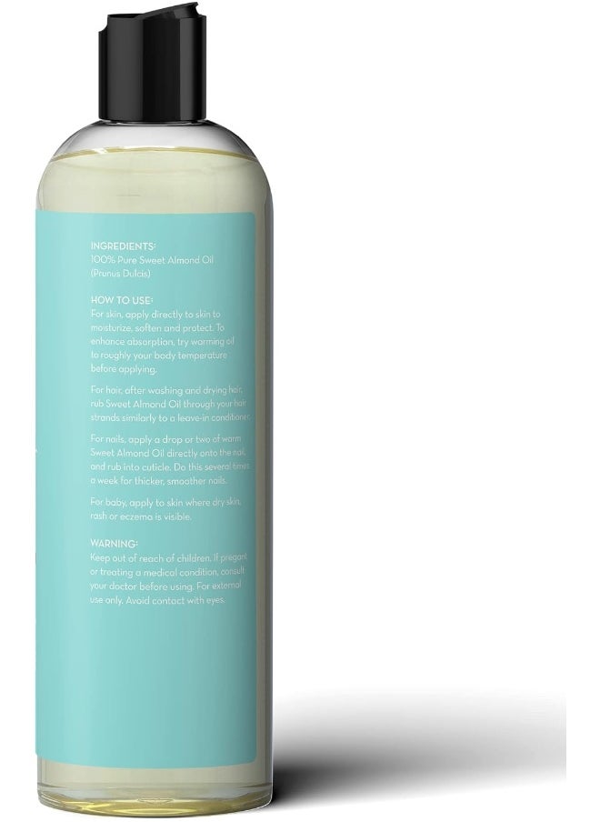 Sweet Almond Oil For Hair And Skin, 100% Pure And Cold Pressed, Hexane Free, Skin Moisturizer, Nails, Therapeutic Massage, Carrier Oil - By 16 Fl. Ounce (Label Varies)