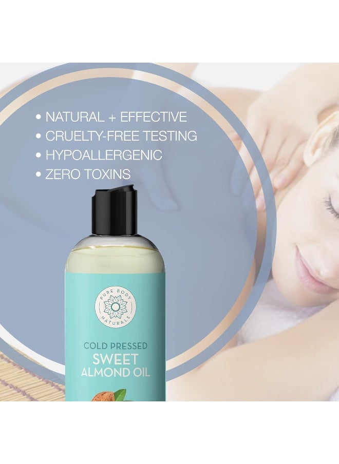 Sweet Almond Oil For Hair And Skin, 100% Pure And Cold Pressed, Hexane Free, Skin Moisturizer, Nails, Therapeutic Massage, Carrier Oil - By 16 Fl. Ounce (Label Varies)