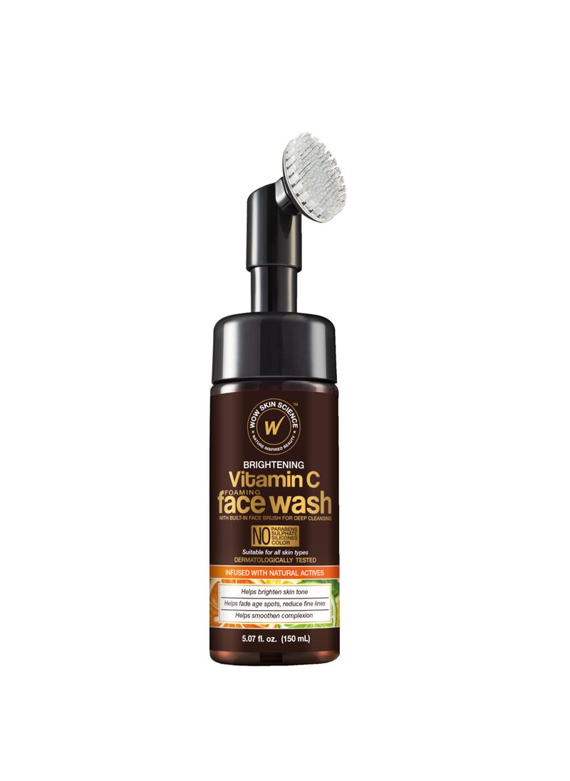 WOW Skin Science Vitamin C Face Wash w/Face Brush - Foaming Facial Cleanser - Facial Skin Care Products - Acne Face Wash for Women - Exfoliating Face Wash Men's Scrub - All Skin Types (150ml)