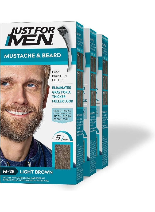 Mustache & Beard, Beard Coloring For Gray Hair With Brush Included - Color: Light Brown, M-25 1 Count (Pack Of 3)