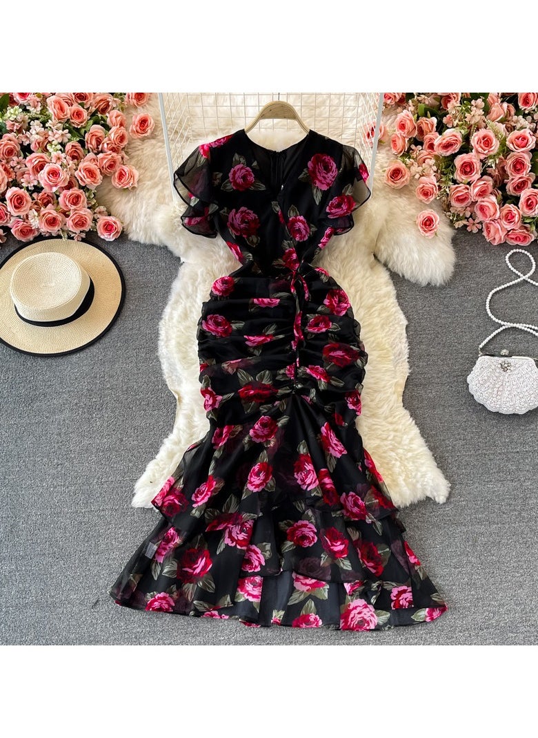 New Chiffon Temperament Ruffled Fish Tail Dress