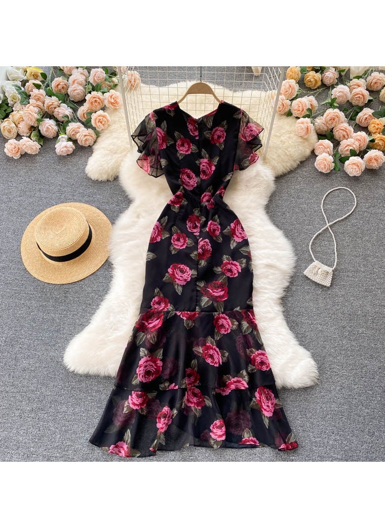New Chiffon Temperament Ruffled Fish Tail Dress