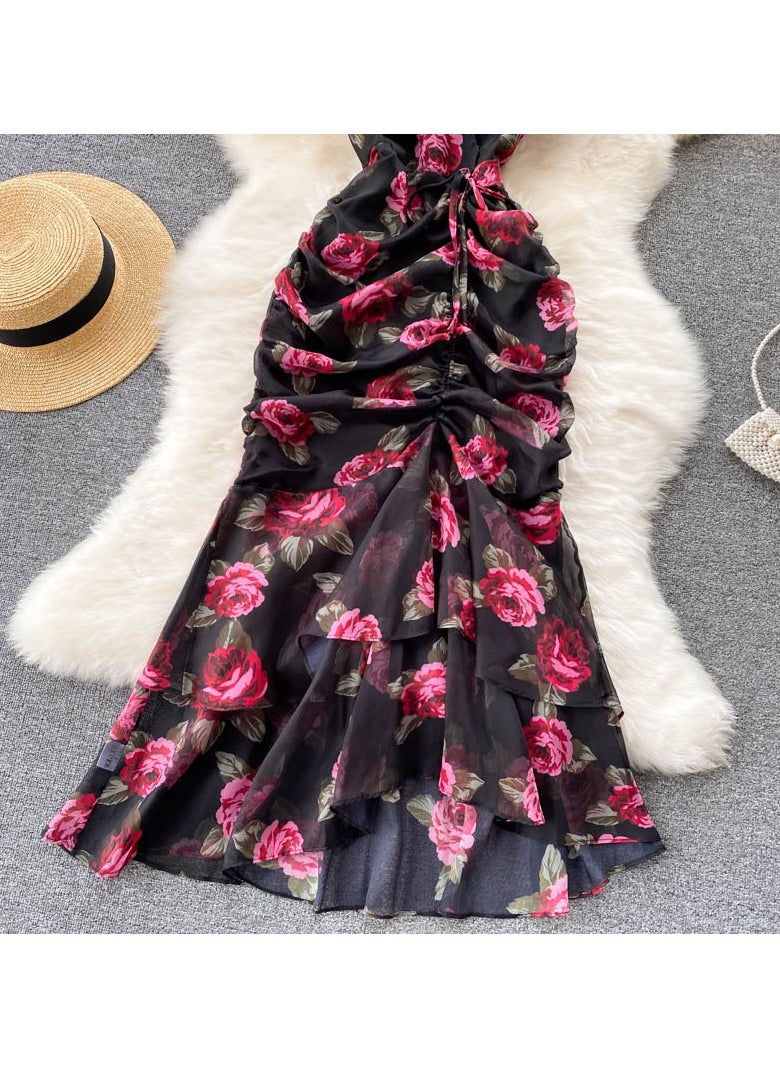 New Chiffon Temperament Ruffled Fish Tail Dress