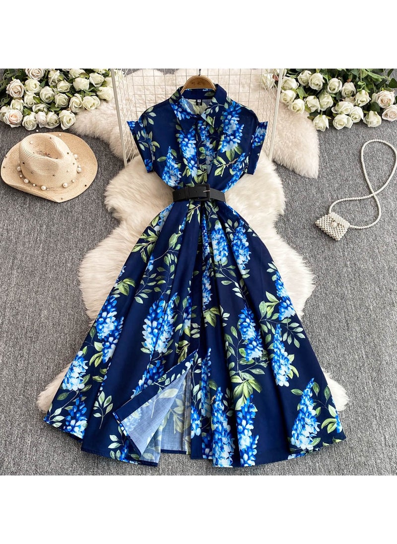 New Fashionable Lapel Floral Print Dress
