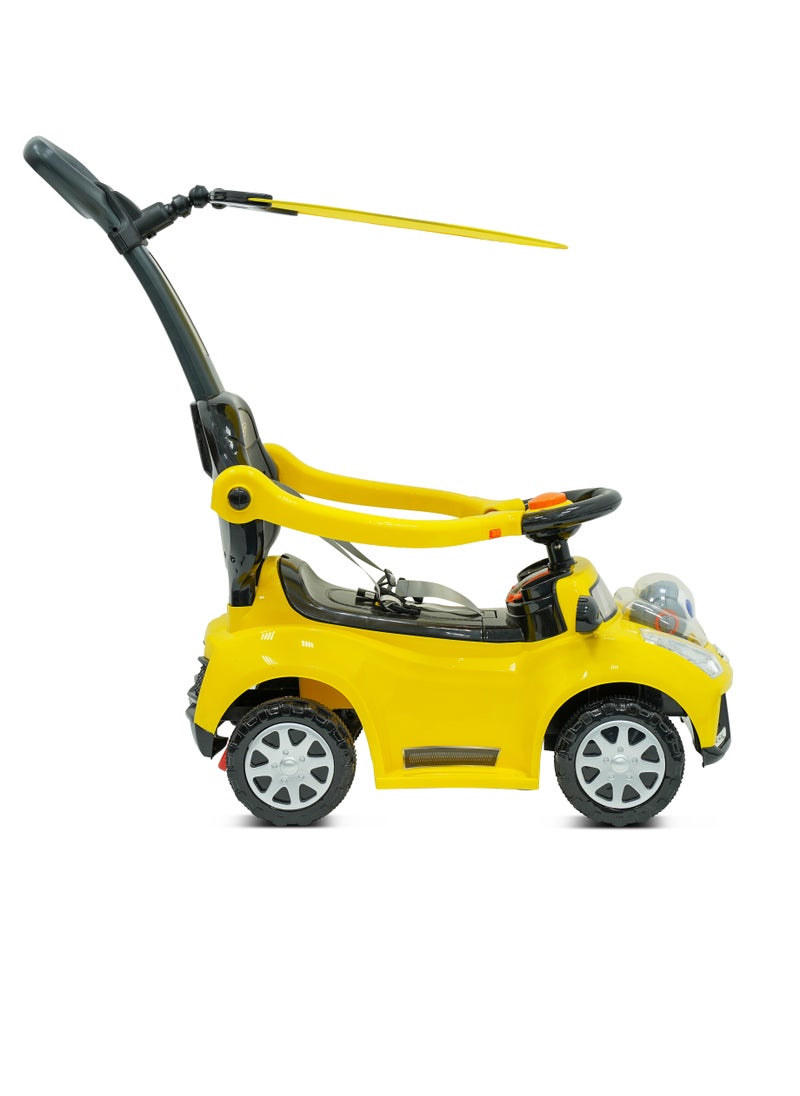 Lovely Baby Push Ride-On Car for Kids LB 7836HC with Music & Lights,Push handle bar & Sunshade Canopy, Safety Bracket – Ideal for Toddlers up to 3 Years - Yellow