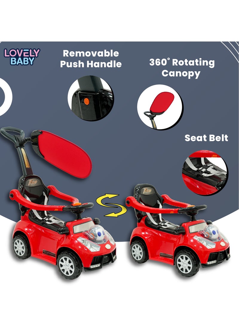 Lovely Baby Push Ride-On Car for Kids LB 7836HC with Music & Lights,Push handle bar & Sunshade Canopy, Safety Bracket – Ideal for Toddlers up to 3 Years - Yellow