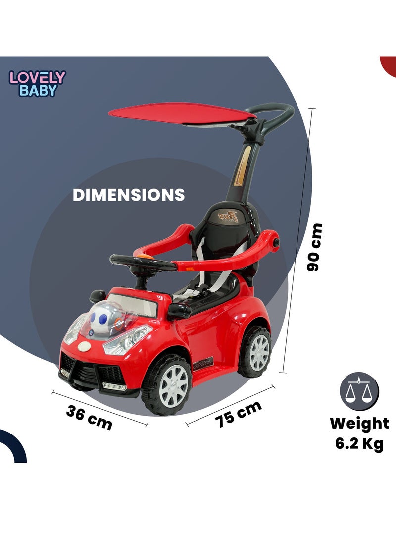 Lovely Baby Push Ride-On Car for Kids LB 7836HC with Music & Lights,Push handle bar & Sunshade Canopy, Safety Bracket – Ideal for Toddlers up to 3 Years - Yellow