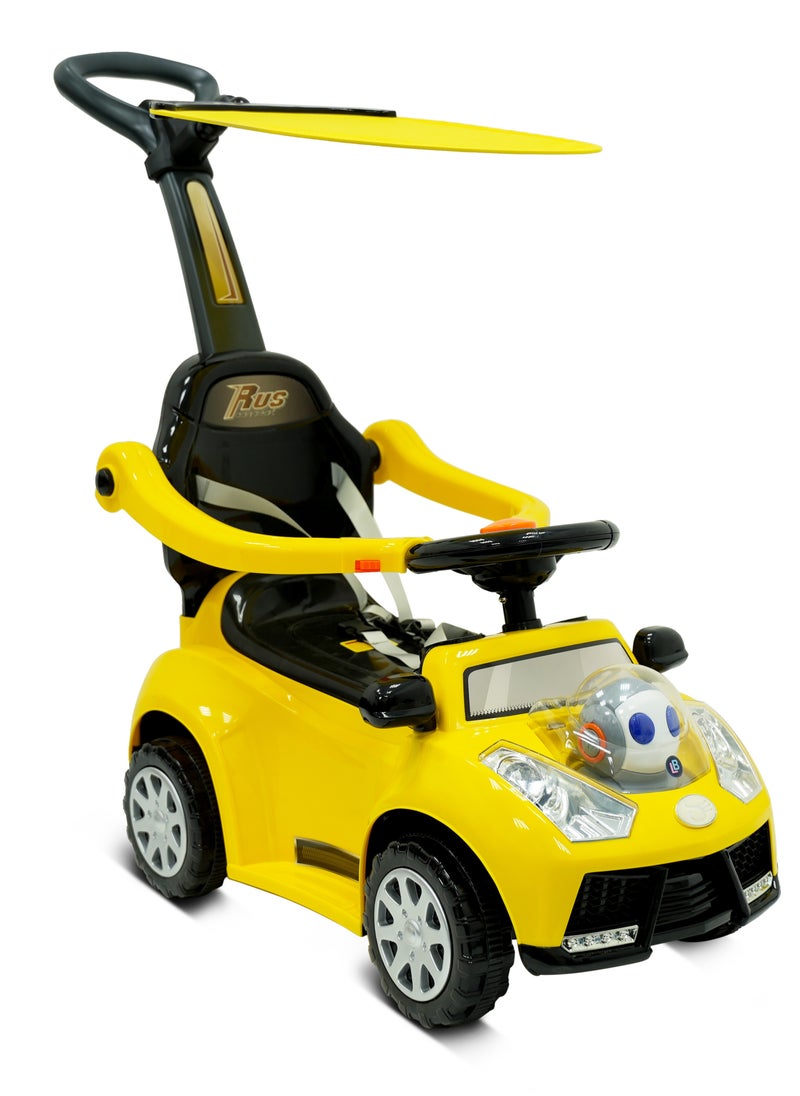 Lovely Baby Push Ride-On Car for Kids LB 7836HC with Music & Lights,Push handle bar & Sunshade Canopy, Safety Bracket – Ideal for Toddlers up to 3 Years - Yellow