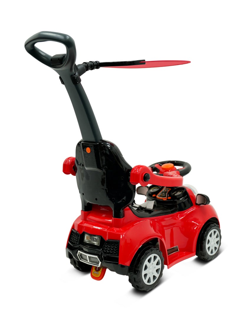 Lovely Baby Push Ride-On Car for Kids LB 7836HC with Music & Lights,Push handle bar & Sunshade Canopy, Safety Bracket – Ideal for Toddlers up to 3 Years - Red