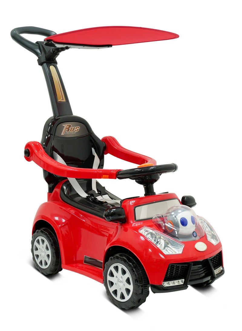 Lovely Baby Push Ride-On Car for Kids LB 7836HC with Music & Lights,Push handle bar & Sunshade Canopy, Safety Bracket – Ideal for Toddlers up to 3 Years - Red