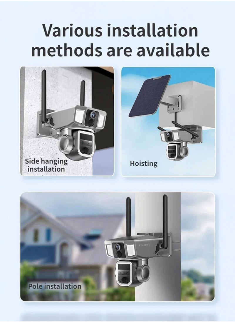 Y7A 4K 8MP Solar-Powered Outdoor Security Camera with 355° PTZ, IR Night Vision, 4G/Wi-Fi Dual Connectivity, Two-Way Audio, Human Detection, IP66, 10X Zoom, TF/Cloud Storage, 1-Year Warranty