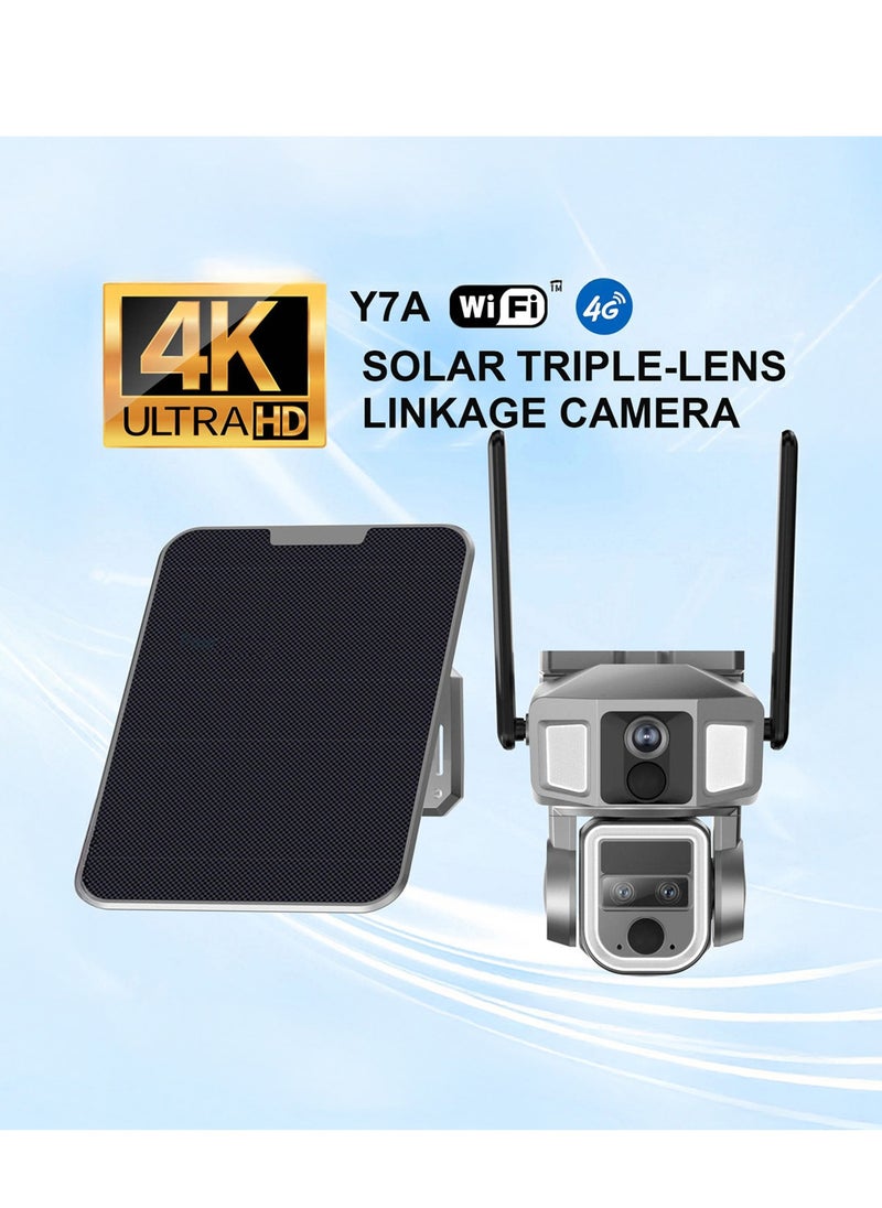 Y7A 4K 8MP Solar-Powered Outdoor Security Camera with 355° PTZ, IR Night Vision, 4G/Wi-Fi Dual Connectivity, Two-Way Audio, Human Detection, IP66, 10X Zoom, TF/Cloud Storage, 1-Year Warranty