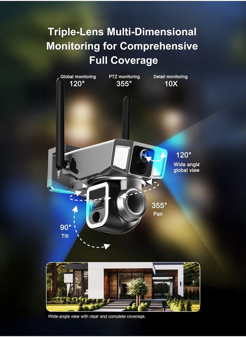 Y7A 4K 8MP Solar-Powered Outdoor Security Camera with 355° PTZ, IR Night Vision, 4G/Wi-Fi Dual Connectivity, Two-Way Audio, Human Detection, IP66, 10X Zoom, TF/Cloud Storage, 1-Year Warranty