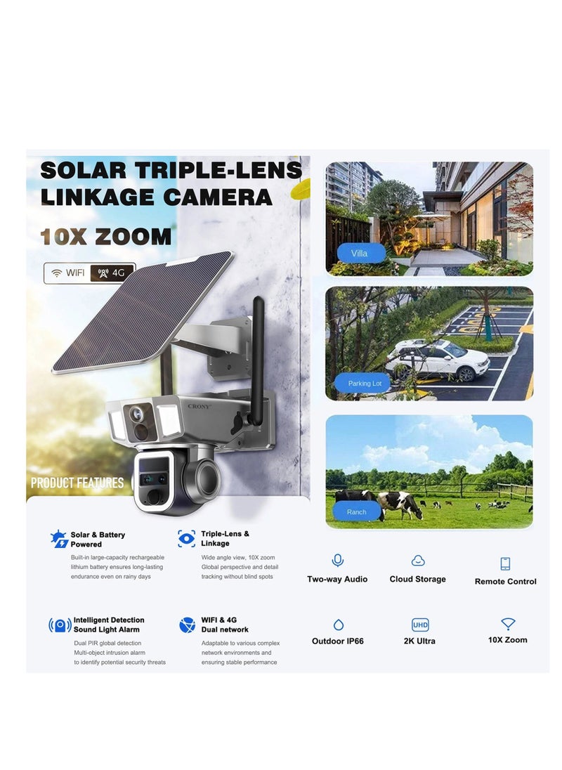 Y7A 4K 8MP Solar-Powered Outdoor Security Camera with 355° PTZ, IR Night Vision, 4G/Wi-Fi Dual Connectivity, Two-Way Audio, Human Detection, IP66, 10X Zoom, TF/Cloud Storage, 1-Year Warranty