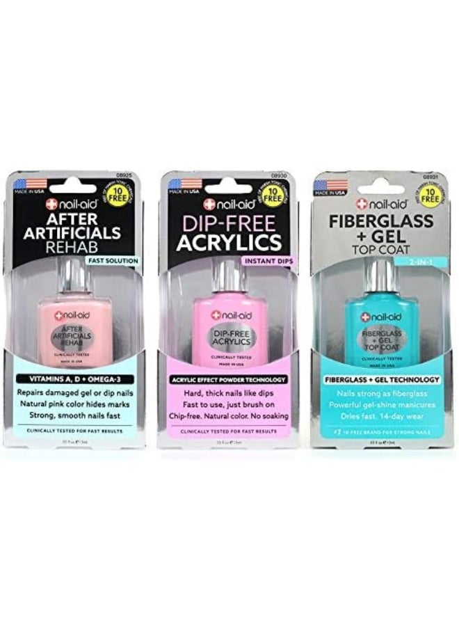 3Pk Of After Artificials + Dip-Free Acrylics + Fiberglass + Gel Top Coat, French Sheer, 1.65 Fl Ounce