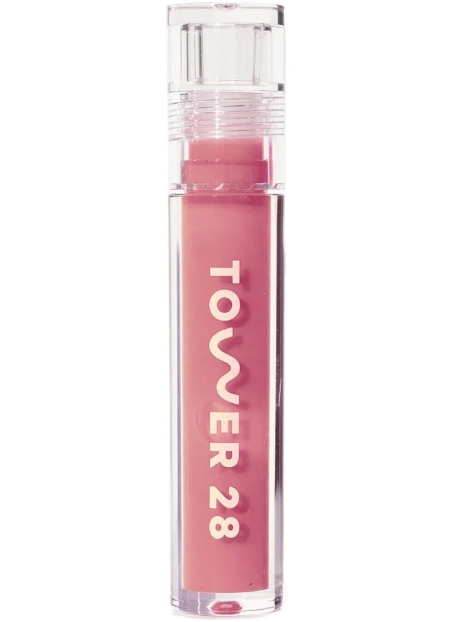 Tower 28 ShineOn Milky Lip Jelly, PISTACHIO, Non-Sticky, Hydrating Vegan Lip Gloss in Milky Nude Pink, Moisturizing Apricot and Raspberry Seed Oil, Clean, Cruelty Free