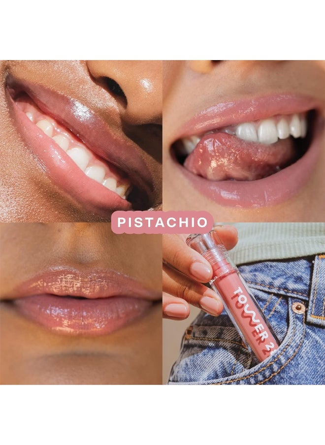 Tower 28 ShineOn Milky Lip Jelly, PISTACHIO, Non-Sticky, Hydrating Vegan Lip Gloss in Milky Nude Pink, Moisturizing Apricot and Raspberry Seed Oil, Clean, Cruelty Free