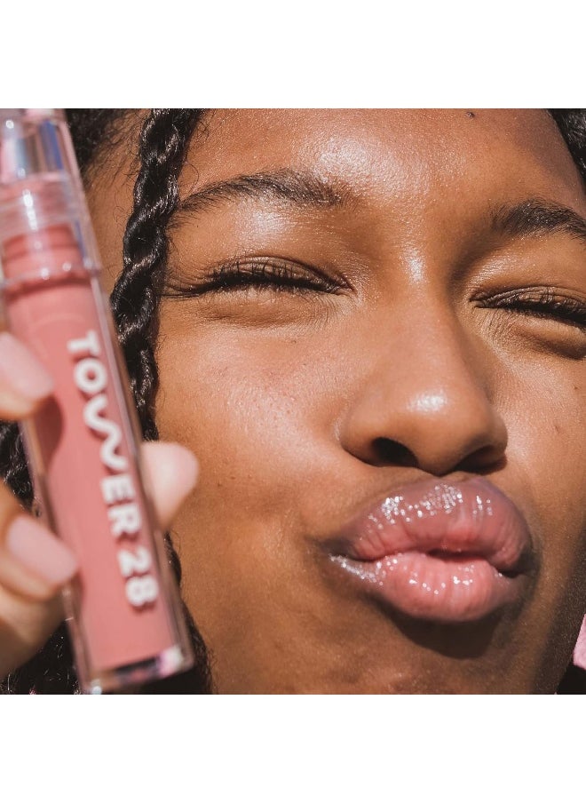 Tower 28 ShineOn Milky Lip Jelly, PISTACHIO, Non-Sticky, Hydrating Vegan Lip Gloss in Milky Nude Pink, Moisturizing Apricot and Raspberry Seed Oil, Clean, Cruelty Free