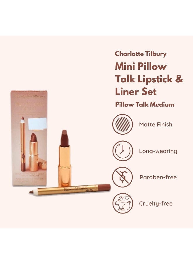 Mini Pillow Talk Duo Lip Kit Pillow Talk Medium - Travel Size Lip Makeup Set, Mini Lip Cheat Lip Liner And Mini Matte Revolution Lipstick, Long Lasting
