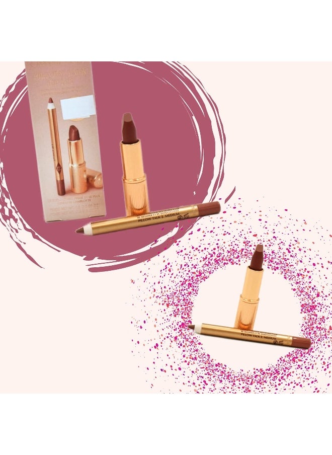 Mini Pillow Talk Duo Lip Kit Pillow Talk Medium - Travel Size Lip Makeup Set, Mini Lip Cheat Lip Liner And Mini Matte Revolution Lipstick, Long Lasting