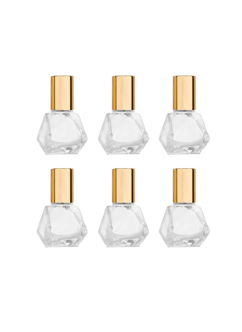 5ml(1/6oz) Shaped Glass Roller Bottle For Essential Oils,Mini Glass Bottles With Stainless Steel Roller Balls,Gold Aluminum Caps Portable Roll-On Vial Aromatherapy Perfume Container-Pack of 6