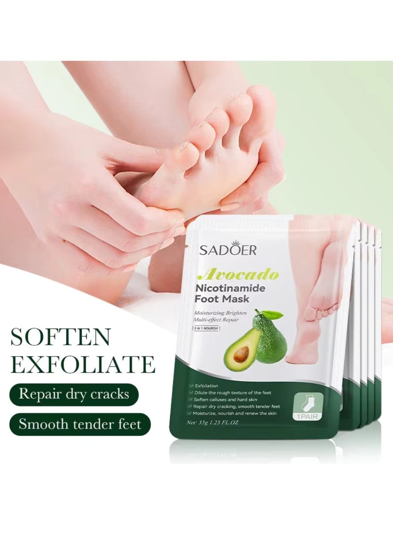 10 Pcs Avocado Nicotinamide Mask Set 5 Pcs Hand Massk and 5 Pcs Foot Masks Avocado Moisturizing Brightening Hydrating Nourishing Skin Exfoliation Hand Foot Mask Repair Soften Calluses and Hard Skin Hand Foot Exfoliate Mask
