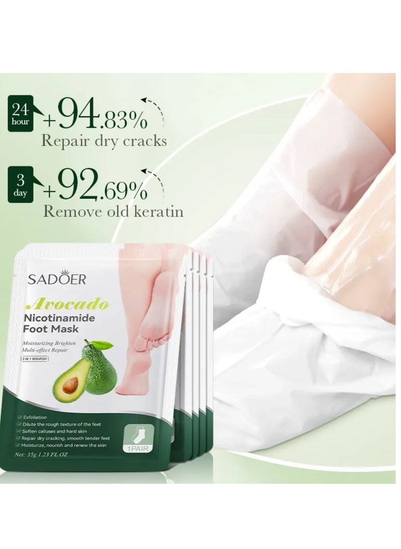 10 Pcs Avocado Nicotinamide Mask Set 5 Pcs Hand Massk and 5 Pcs Foot Masks Avocado Moisturizing Brightening Hydrating Nourishing Skin Exfoliation Hand Foot Mask Repair Soften Calluses and Hard Skin Hand Foot Exfoliate Mask
