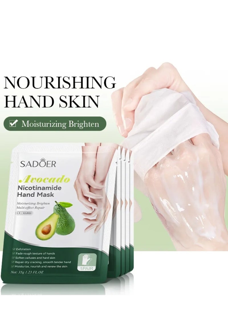 10 Pcs Avocado Nicotinamide Mask Set 5 Pcs Hand Massk and 5 Pcs Foot Masks Avocado Moisturizing Brightening Hydrating Nourishing Skin Exfoliation Hand Foot Mask Repair Soften Calluses and Hard Skin Hand Foot Exfoliate Mask