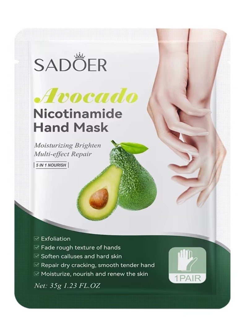 10 Pcs Avocado Nicotinamide Mask Set 5 Pcs Hand Massk and 5 Pcs Foot Masks Avocado Moisturizing Brightening Hydrating Nourishing Skin Exfoliation Hand Foot Mask Repair Soften Calluses and Hard Skin Hand Foot Exfoliate Mask
