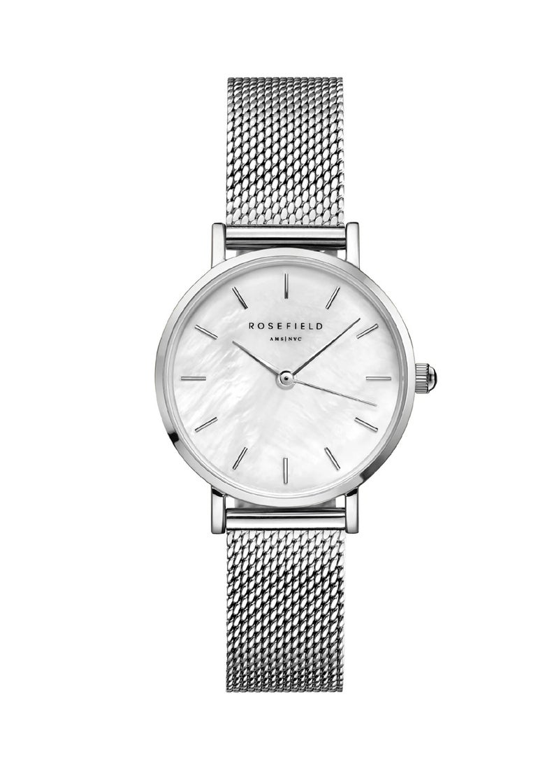 Women's Small Edit Pearl Silver Stainless Steel mesh Watch 26WS-266