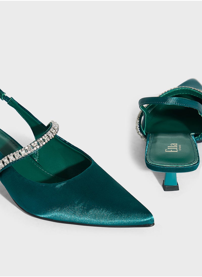 Diamate  Satin Sling Back Pump