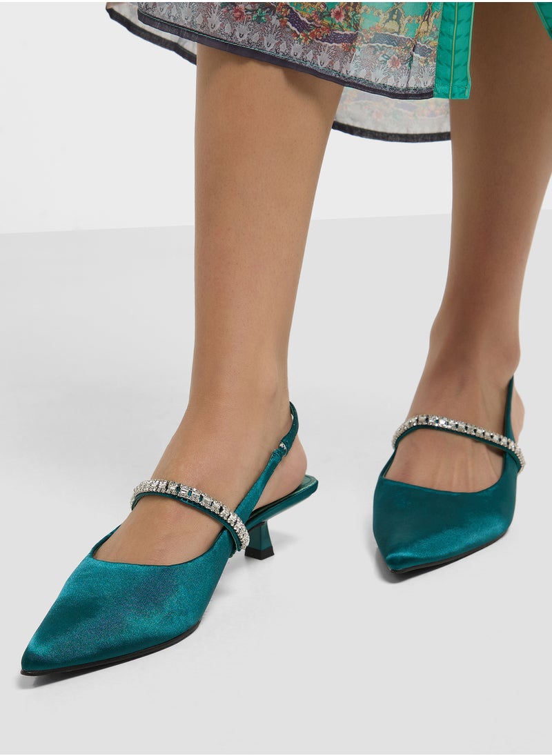 Diamate  Satin Sling Back Pump