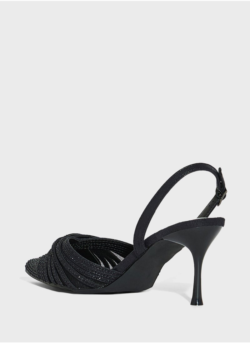 Multistrap Diamante Pointy Backstrap Pump
