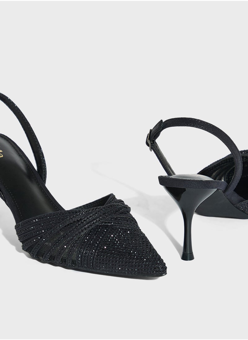 Multistrap Diamante Pointy Backstrap Pump