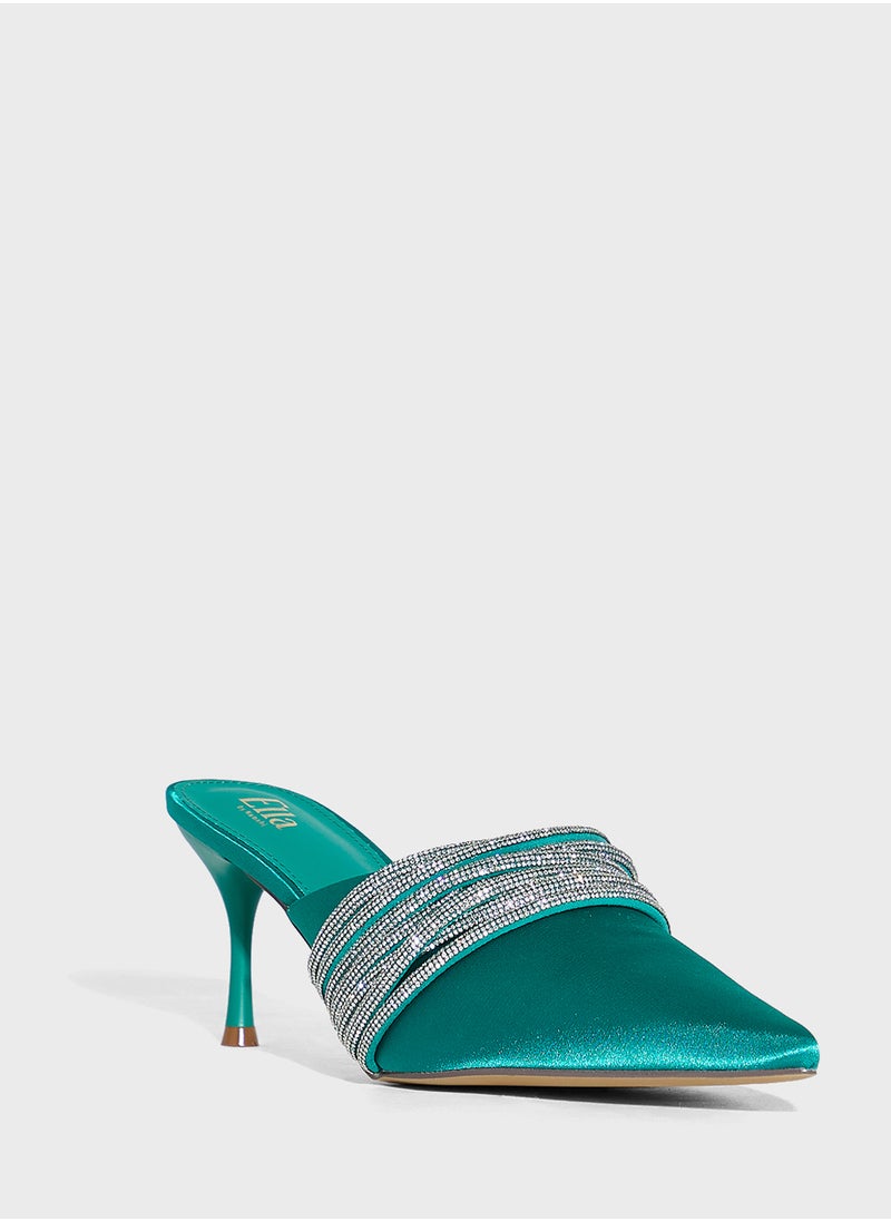 Multi Strap Diamante Mule Pump
